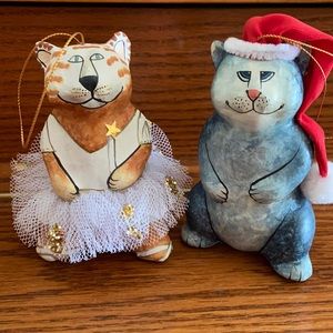 Ballerina Cat & Santa Cat Ornaments